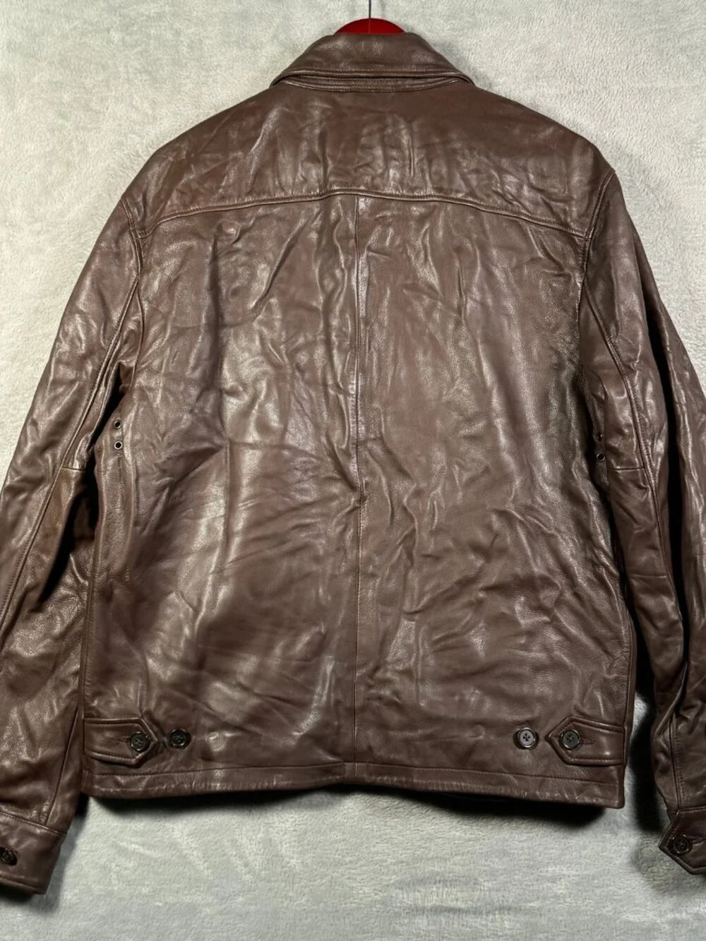 Polo Ralph Lauren Leather Jacket Mens M Brown Full Zip Plaid Lined Core Replen